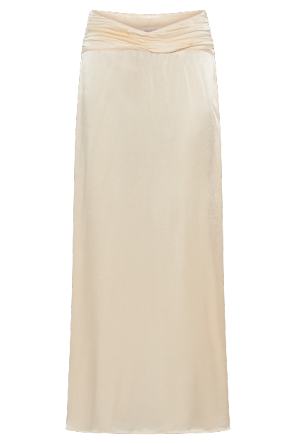 Clara Satin Ruched Maxi Skirt - Buttercream-My Chic Way.All Rights Reserved