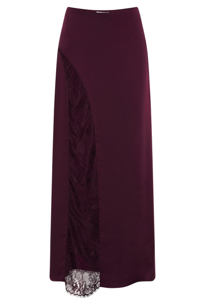Luella Satin Lace Maxi Skirt - Plum-My Chic Way.All Rights Reserved