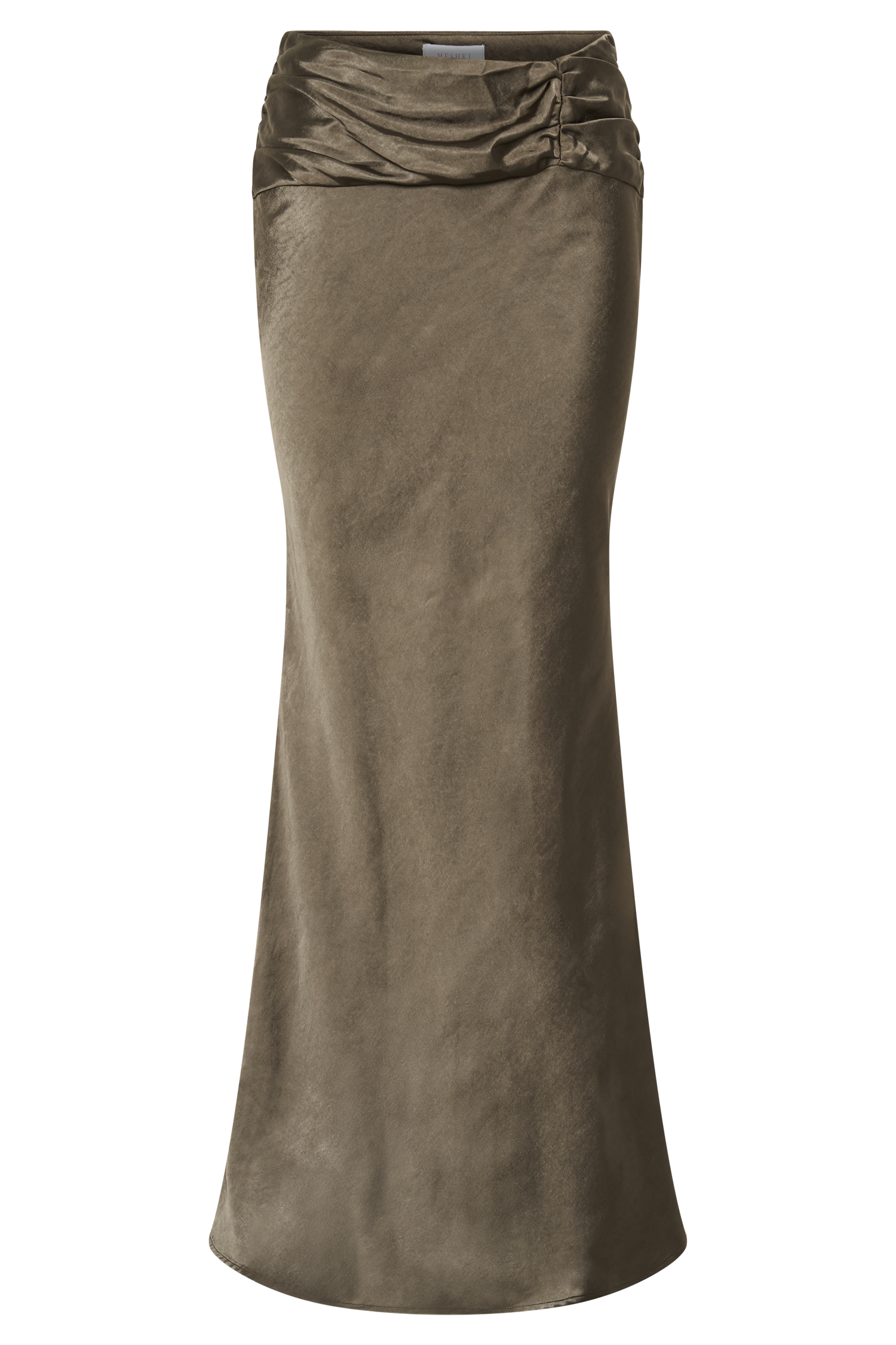 Khalani Ruched Satin Maxi Skirt - Khaki-My Chic Way.All Rights Reserved