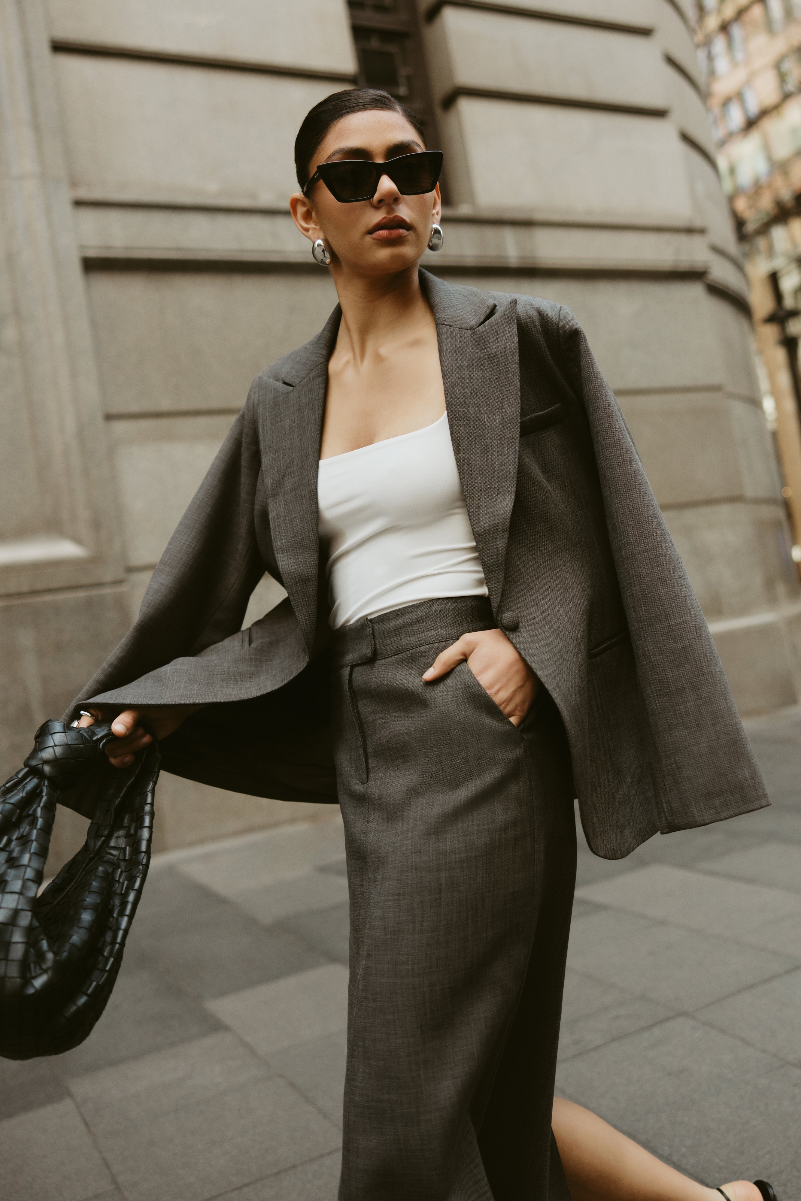 Drew Oversized Textured Blazer - Charcoal-My Chic Way.All Rights Reserved