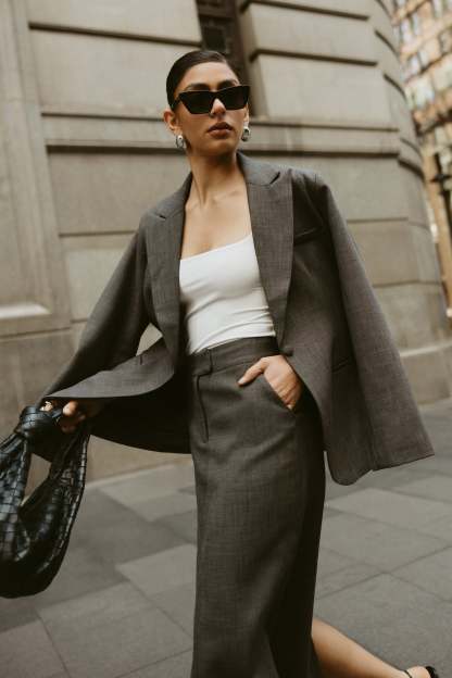 Drew Oversized Textured Blazer - Charcoal-My Chic Way.All Rights Reserved
