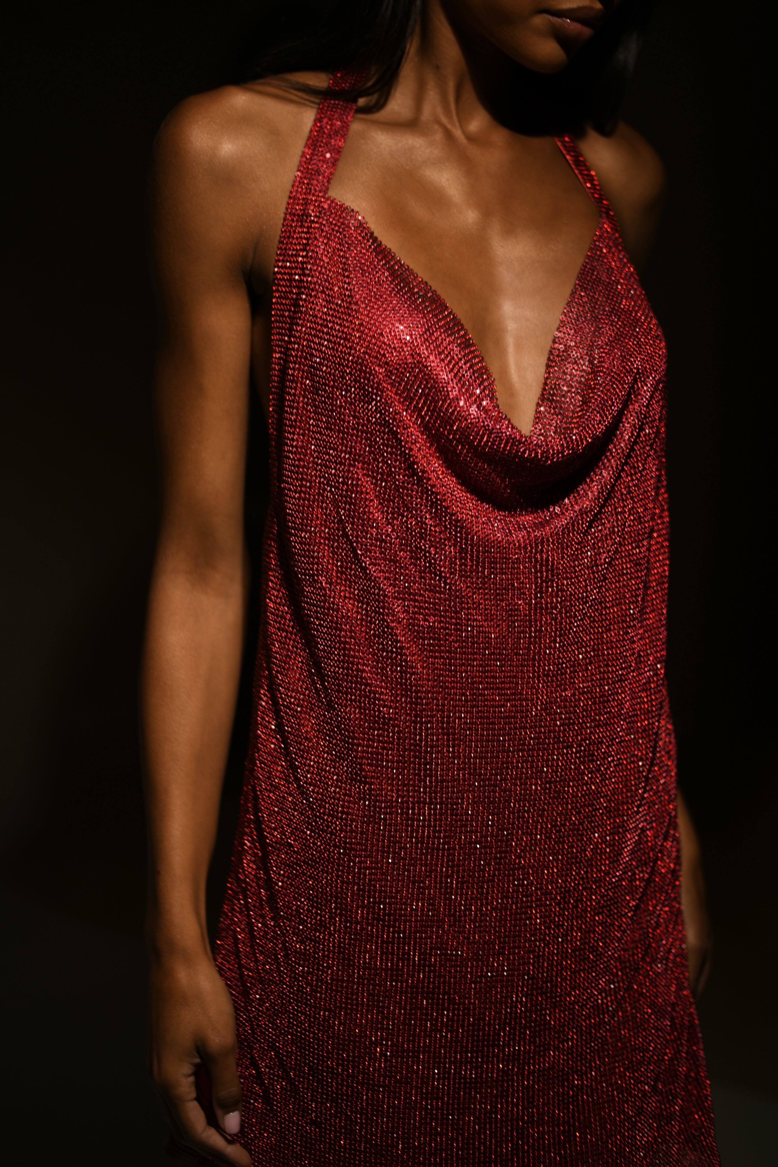 Meilani Low Back Diamante Mesh Mini Dress - Red-My Chic Way.All Rights Reserved