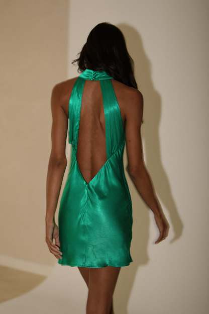 Claire Shiny A Line Mini Dress - Green-My Chic Way.All Rights Reserved