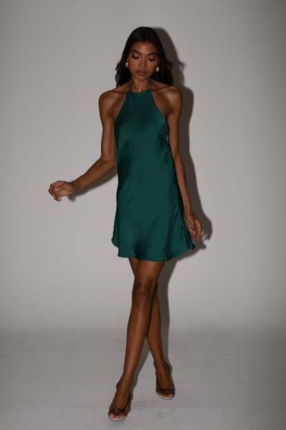 Atlas Satin Bow Mini Dress - Emerald-My Chic Way.All Rights Reserved