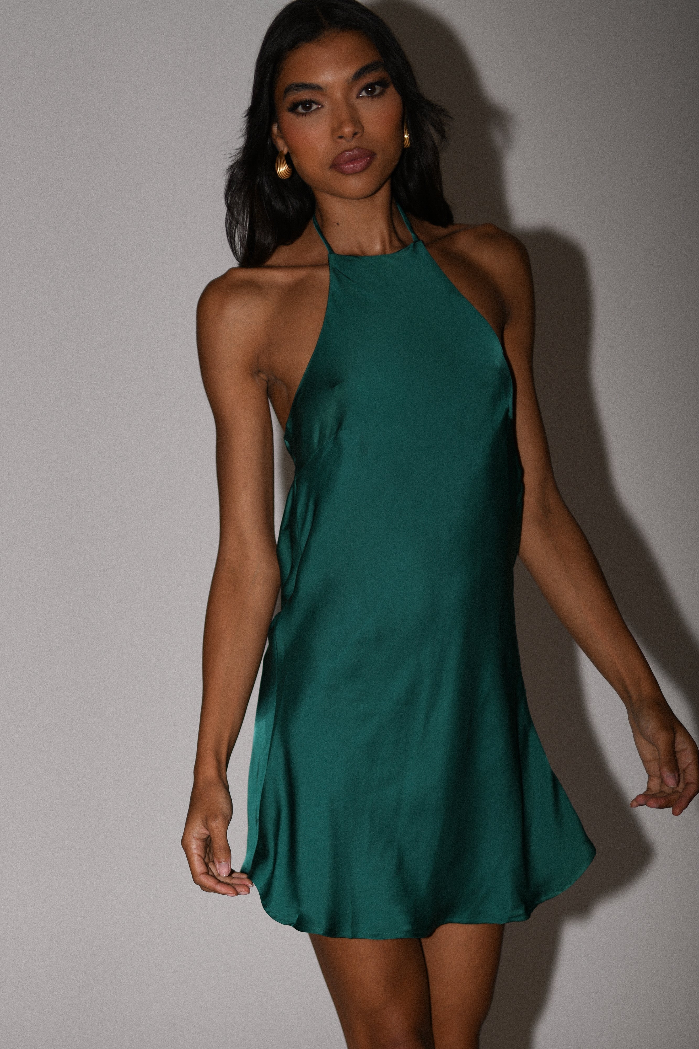 Atlas Satin Bow Mini Dress - Emerald-My Chic Way.All Rights Reserved