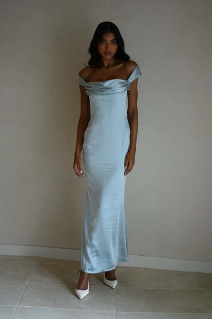 Lacey Backless Satin Maxi Dress - Ice Blue-My Chic Way.All Rights Reserved