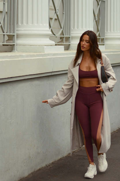 Libby Two Tone Panel Leggings - Mahogany/Tan-My Chic Way.All Rights Reserved