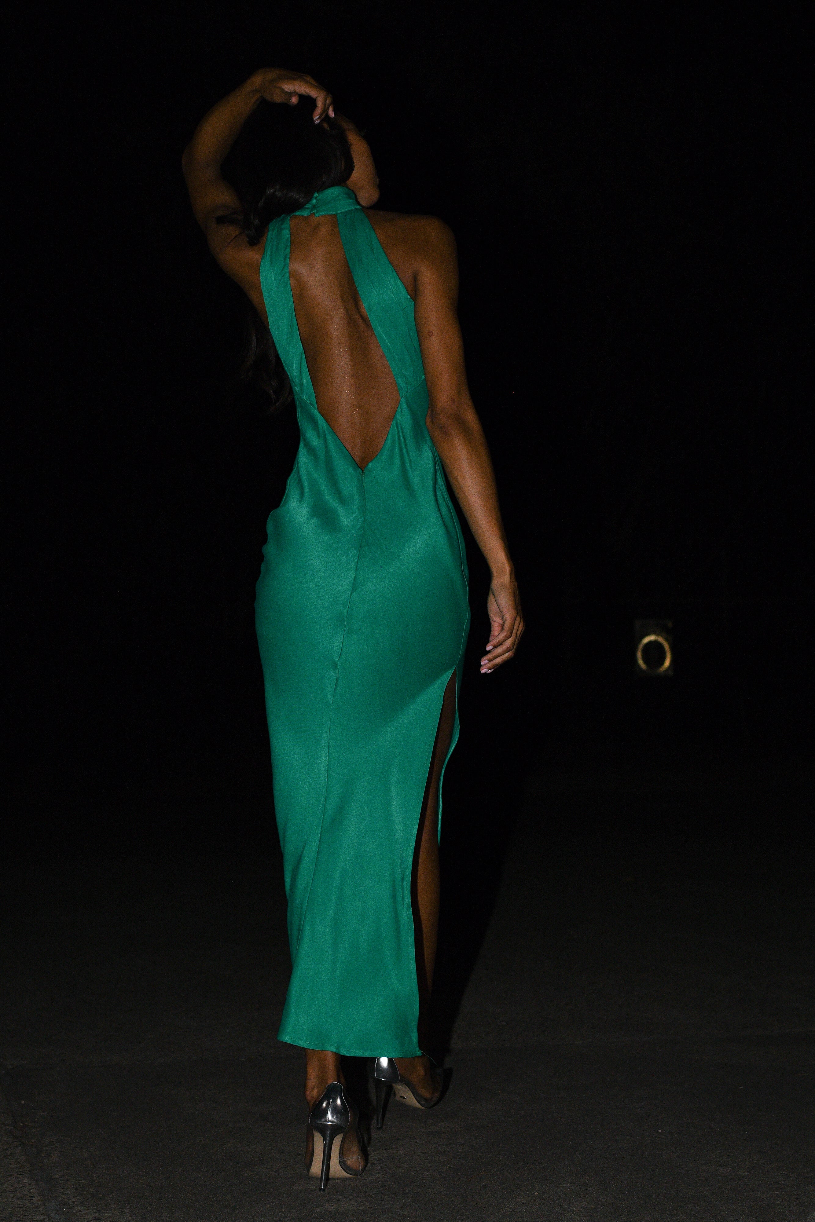 Claire Satin Drape Back Maxi Dress with Split - Green-My Chic Way.All Rights Reserved
