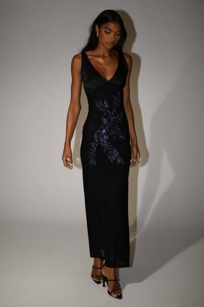 Maya Beaded Mesh Maxi Dress - Black-My Chic Way.All Rights Reserved