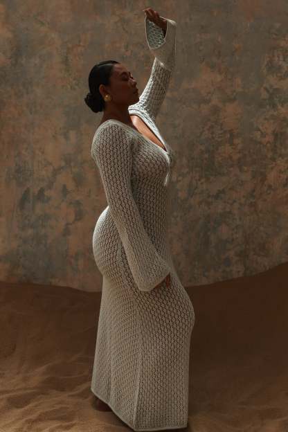 Kayleigh Crochet Fishtail Flare Sleeve Maxi Dress - Arctic Blue-My Chic Way.All Rights Reserved
