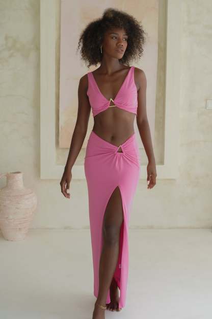 Jacqui Side Split Maxi Skirt - Pink-My Chic Way.All Rights Reserved