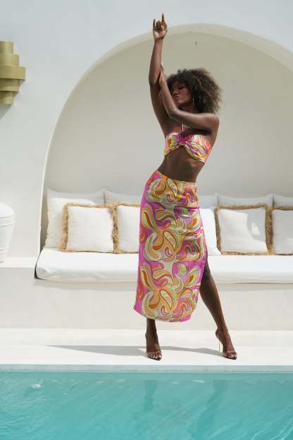 Frankie Two Tone Satin Maxi Skirt - Psychedelic Print-My Chic Way.All Rights Reserved