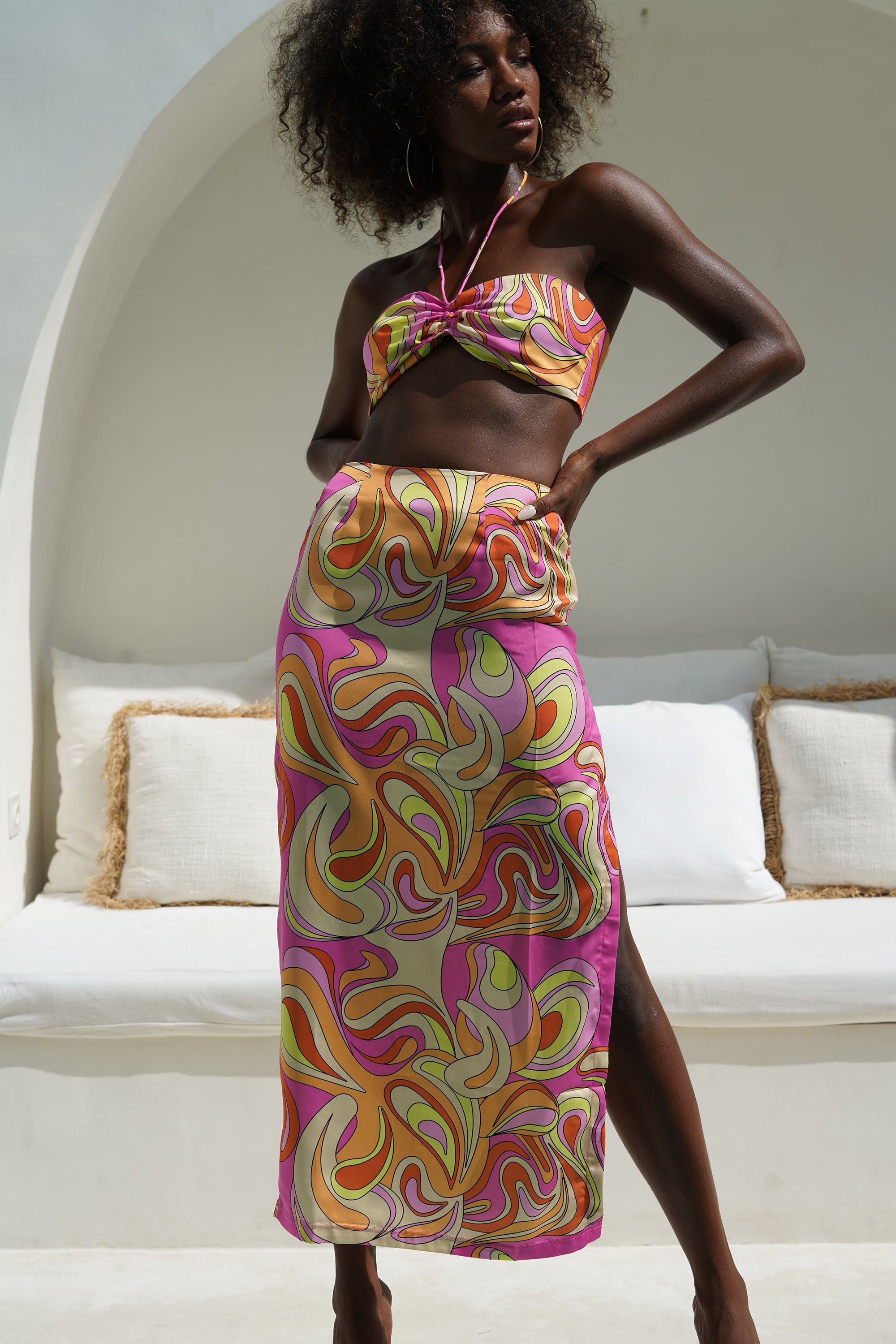 Frankie Two Tone Satin Maxi Skirt - Psychedelic Print-My Chic Way.All Rights Reserved