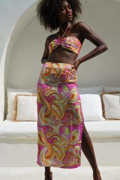 Frankie Two Tone Satin Maxi Skirt - Psychedelic Print-My Chic Way.All Rights Reserved