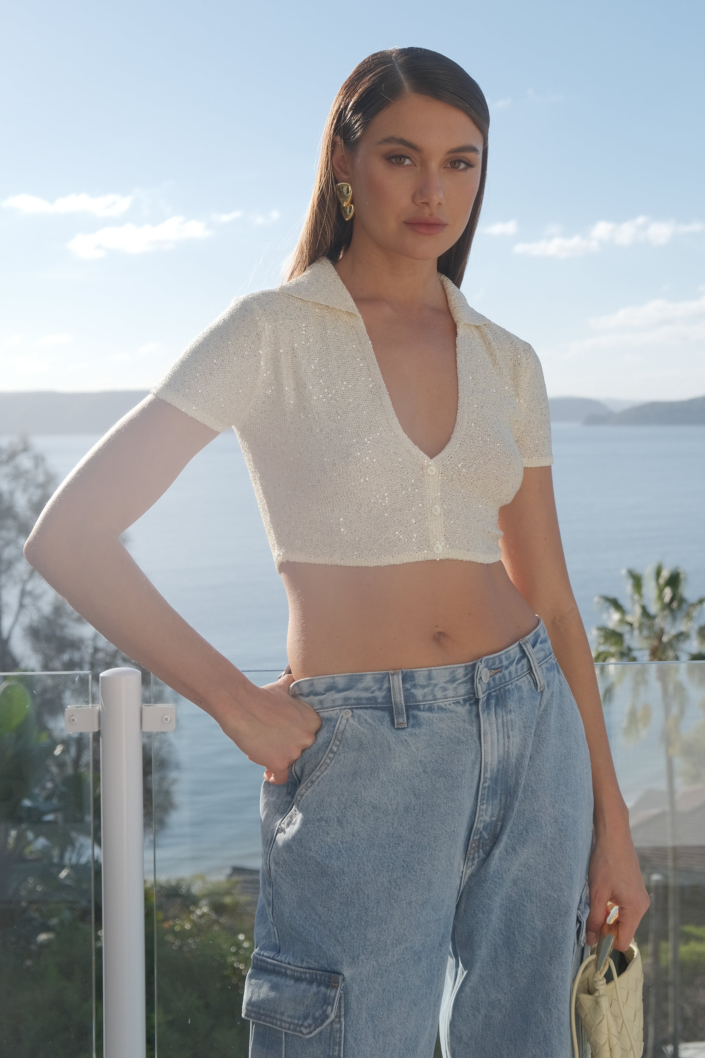 Huntley Sequin Knit Crop Top - Lemon-My Chic Way.All Rights Reserved