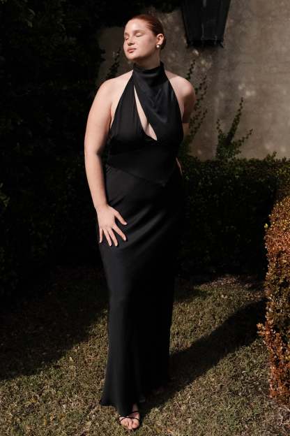 Belladonna Satin Halter Maxi Dress - Black-My Chic Way.All Rights Reserved