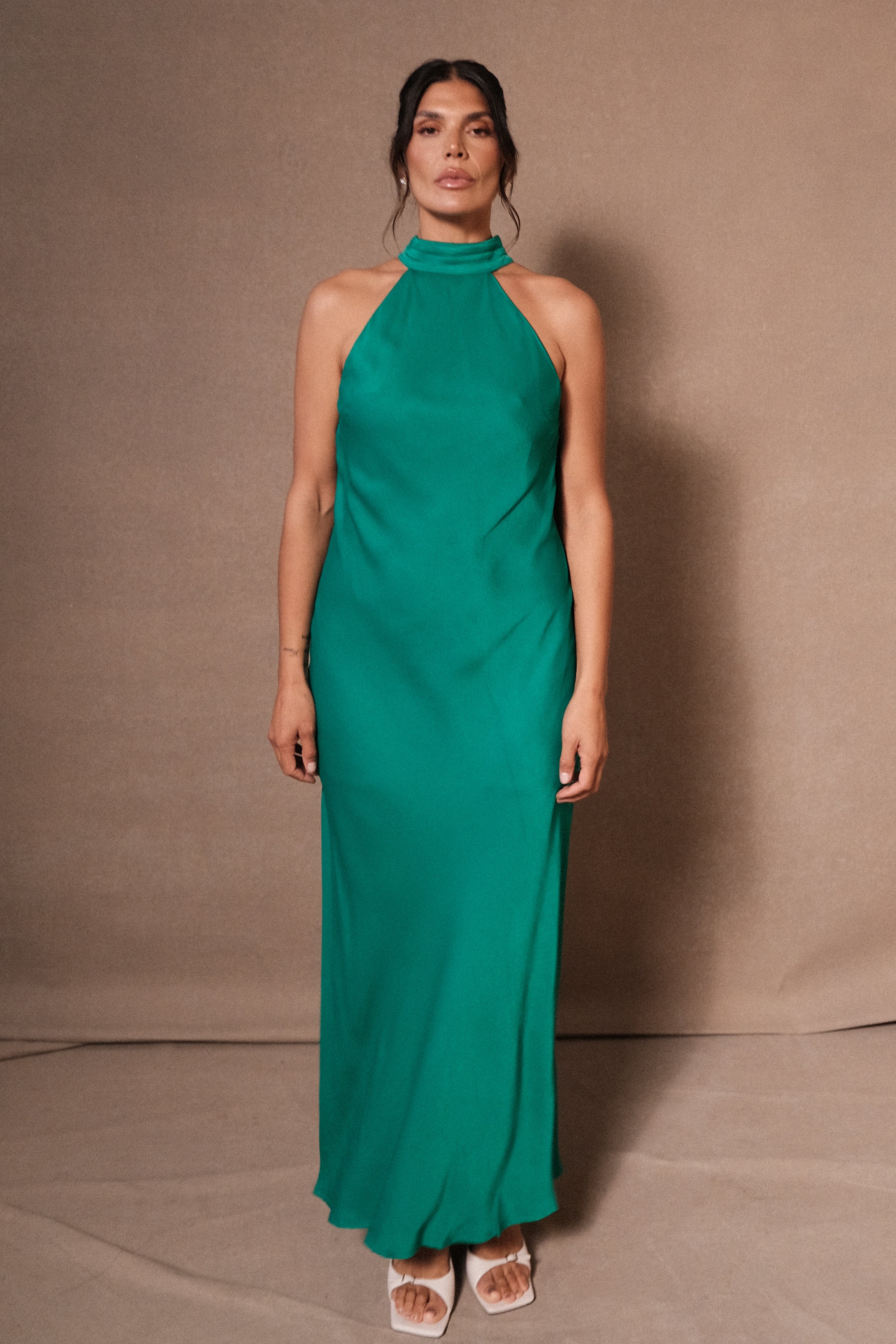 Claire Satin Drape Back Maxi Dress with Split - Green-My Chic Way.All Rights Reserved