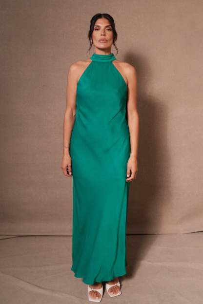 Claire Satin Drape Back Maxi Dress with Split - Green-My Chic Way.All Rights Reserved