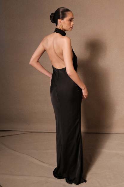 Belladonna Satin Halter Maxi Dress - Black-My Chic Way.All Rights Reserved