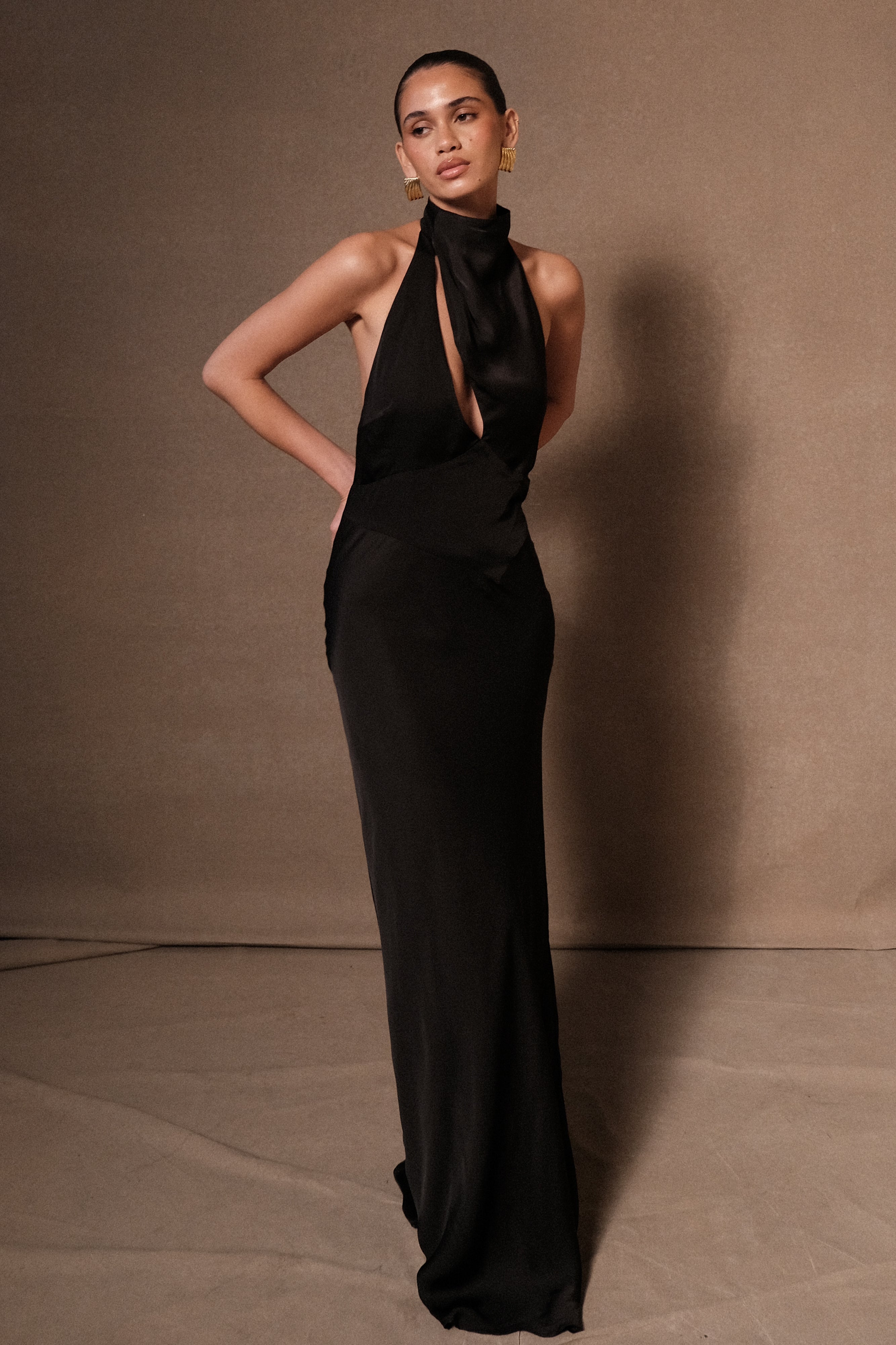 Belladonna Satin Halter Maxi Dress - Black-My Chic Way.All Rights Reserved