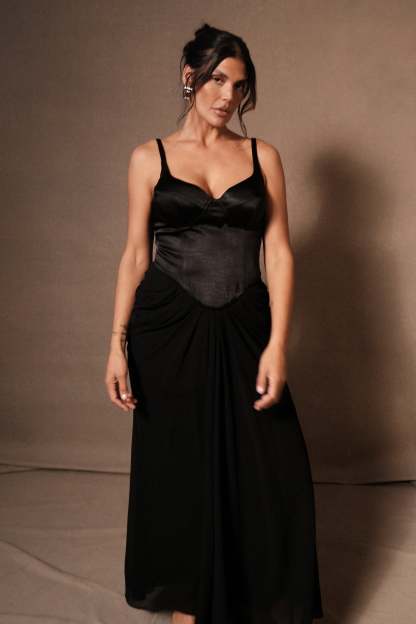 Leila Satin Corset Maxi Dress - Black-My Chic Way.All Rights Reserved