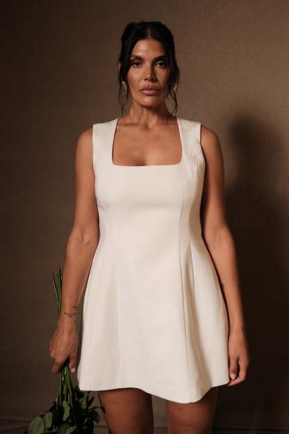 Lysandre Crepe Mini Dress - Ivory-My Chic Way.All Rights Reserved