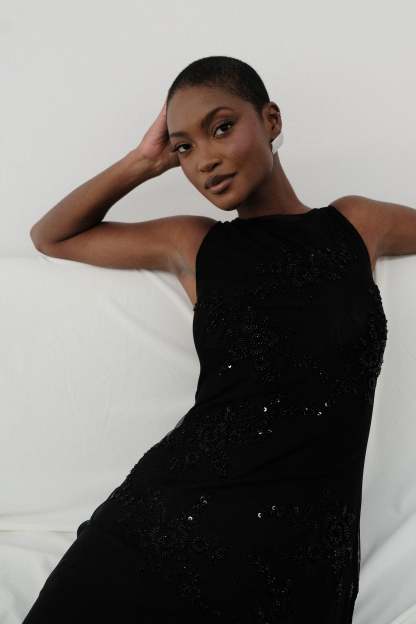 Maeva Embroidered Mesh Maxi Dress - Black-My Chic Way.All Rights Reserved