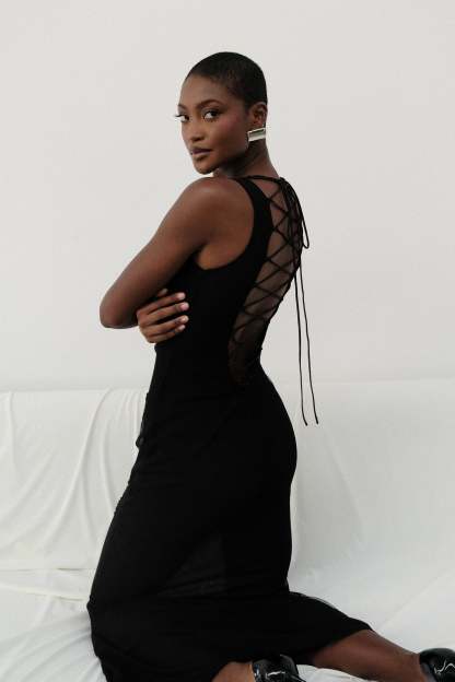 Maeva Embroidered Mesh Maxi Dress - Black-My Chic Way.All Rights Reserved