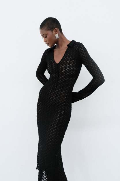 Dionne Lace Long Sleeve Midi Dress - Black-My Chic Way.All Rights Reserved