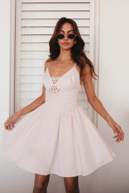 Muriel Cotton Mini Dress With Crochet - Powder Pink-My Chic Way.All Rights Reserved