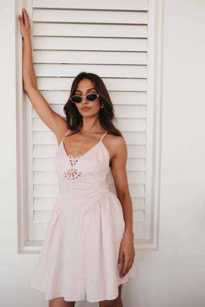 Muriel Cotton Mini Dress With Crochet - Powder Pink-My Chic Way.All Rights Reserved