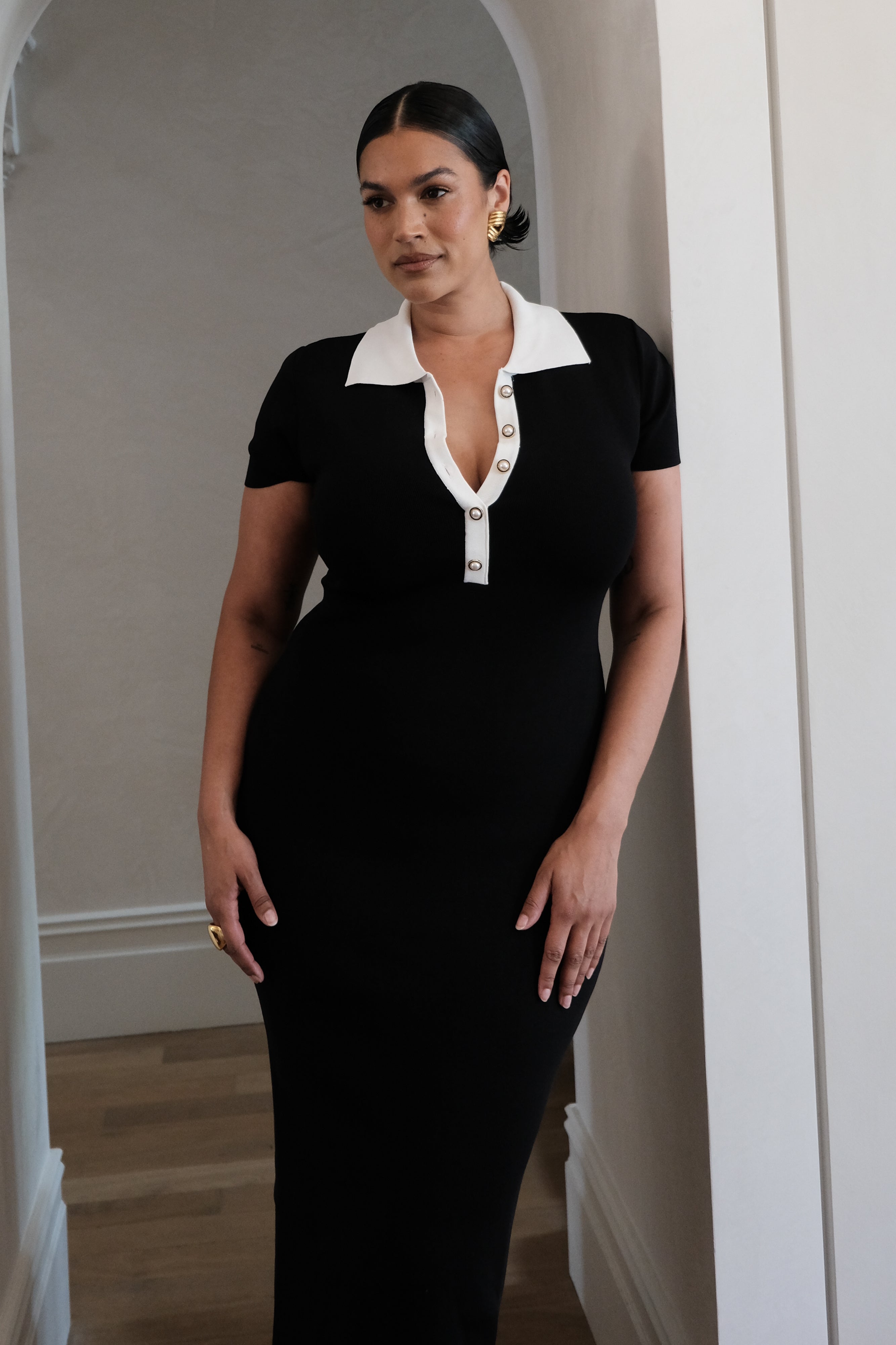 Jessamine Collared Contrast Maxi Dress - Black-My Chic Way.All Rights Reserved
