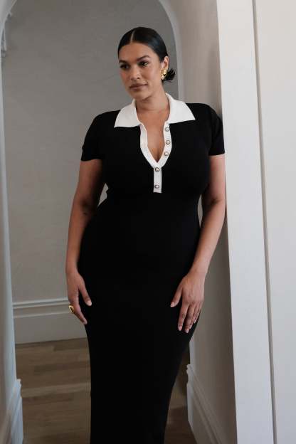 Jessamine Collared Contrast Maxi Dress - Black-My Chic Way.All Rights Reserved