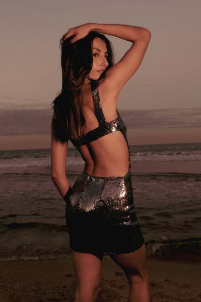 Adoria Sequin Cut Out Mini Dress - Charcoal-My Chic Way.All Rights Reserved