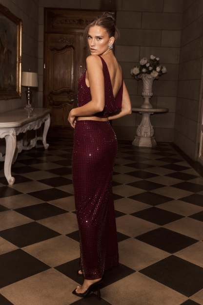 Ellery Square Diamante Maxi Skirt - Berry-My Chic Way.All Rights Reserved