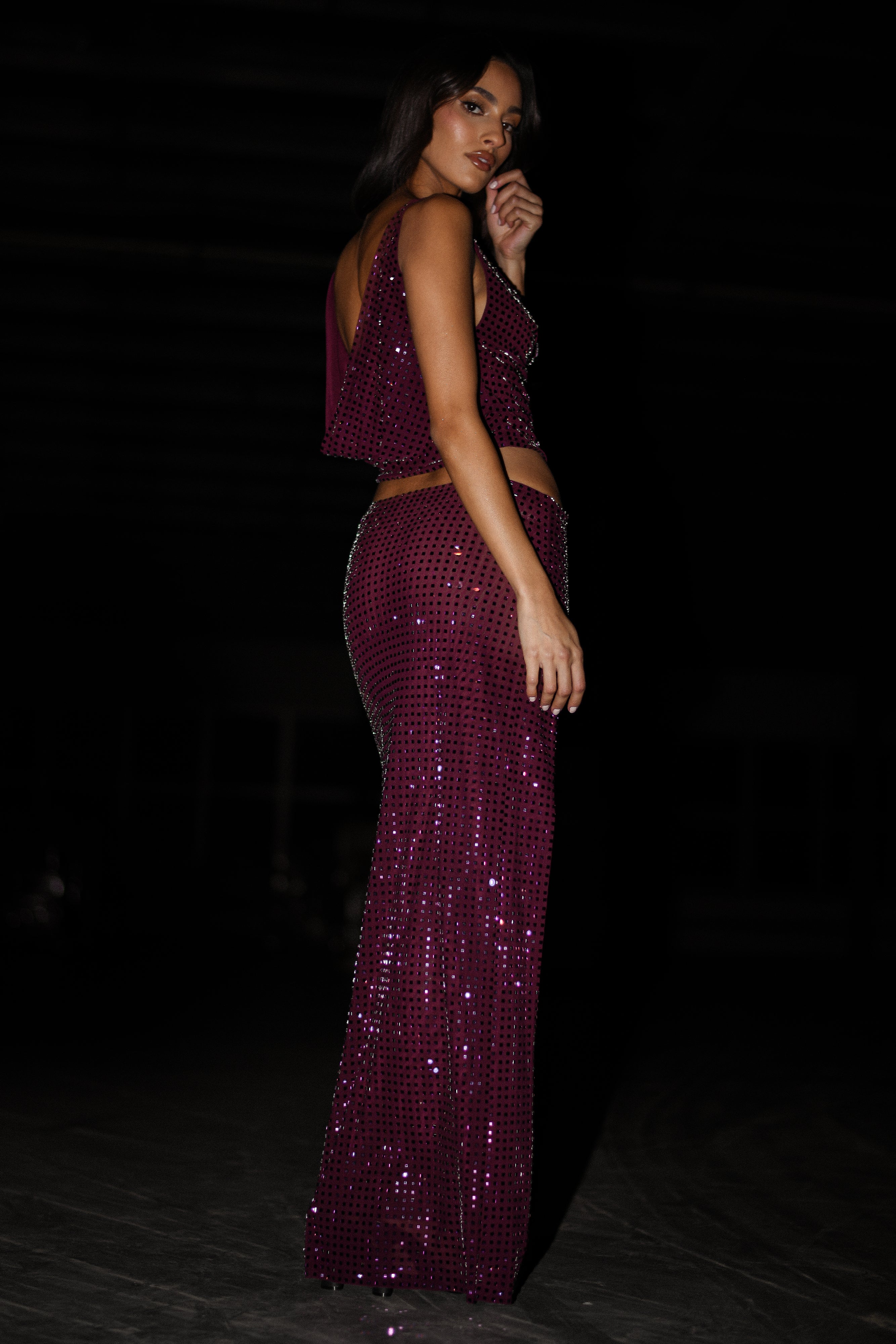 Ellery Square Diamante Maxi Skirt - Berry-My Chic Way.All Rights Reserved