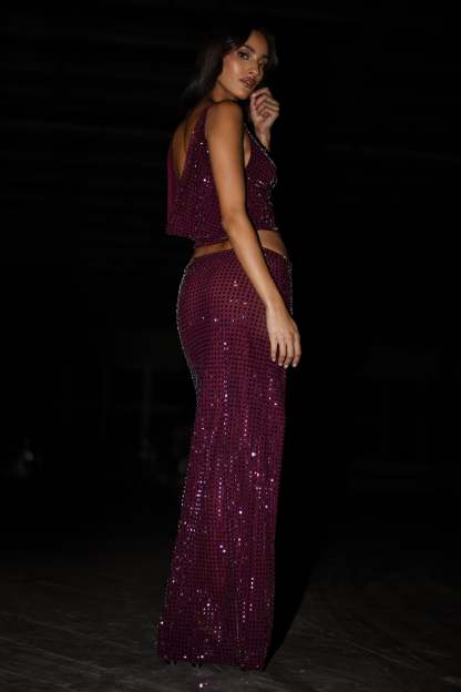 Ellery Square Diamante Maxi Skirt - Berry-My Chic Way.All Rights Reserved