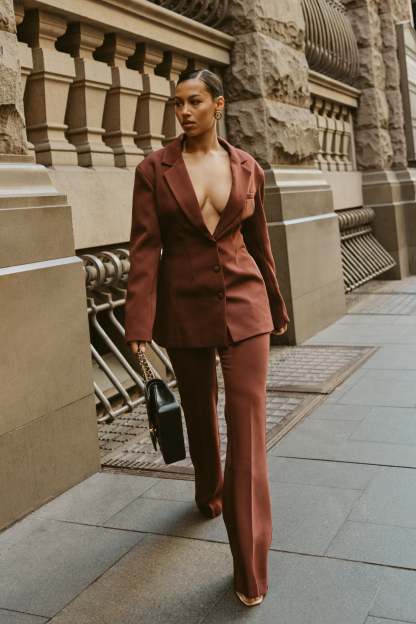 Loretta Fit & Flare Tailored Pant - Chocolate-My Chic Way.All Rights Reserved