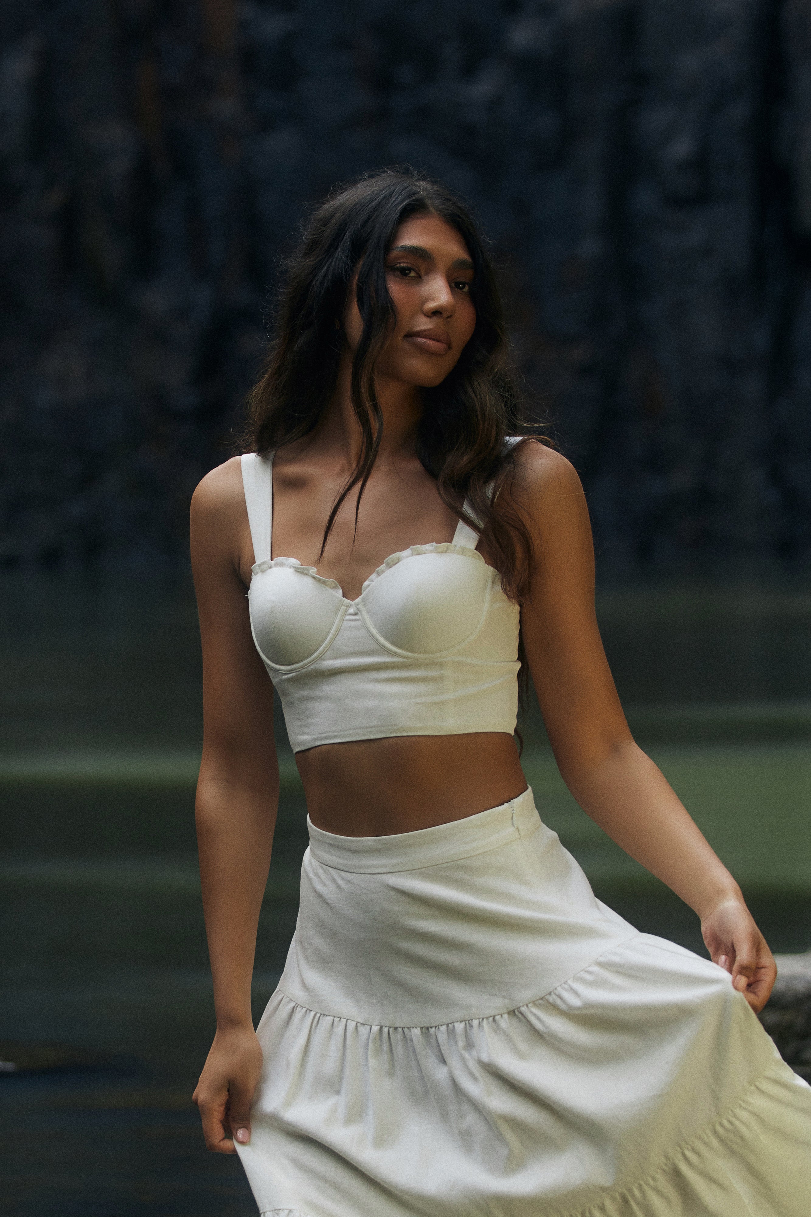 Hilaria Cupped Linen Crop Top - White-My Chic Way.All Rights Reserved