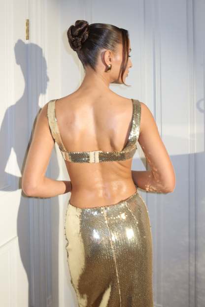 Adoria Sequin Cut Out Maxi Dress - Gold-My Chic Way.All Rights Reserved