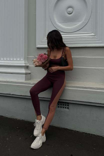 Libby Two Tone Panel Leggings - Mahogany/Tan-My Chic Way.All Rights Reserved