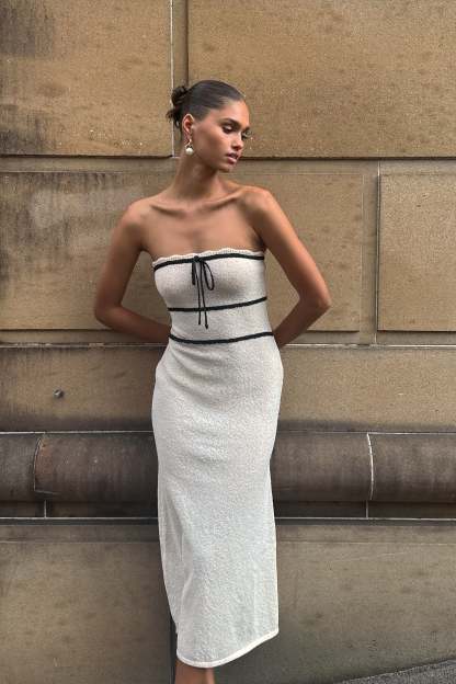 Dawn Strapless Knit Midi Dress - Cream-My Chic Way.All Rights Reserved
