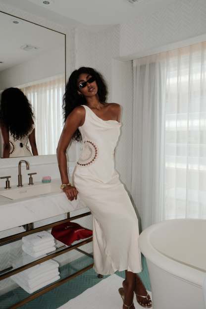 Kristina Satin Maxi Dress With Crochet - Ivory-My Chic Way.All Rights Reserved