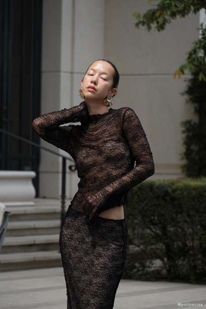 Riley Sheer Lace Long Sleeve Top - Black-My Chic Way.All Rights Reserved