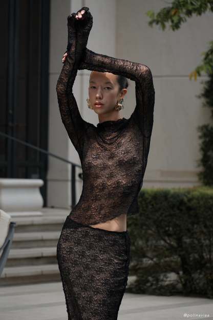 Riley Sheer Lace Long Sleeve Top - Black-My Chic Way.All Rights Reserved