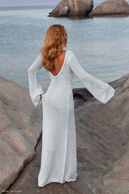 Kayleigh Crochet Fishtail Flare Sleeve Maxi Dress - Arctic Blue-My Chic Way.All Rights Reserved