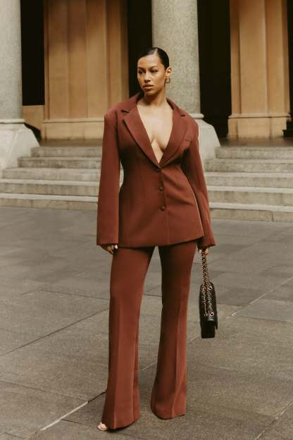 Loretta Fit & Flare Tailored Pant - Chocolate-My Chic Way.All Rights Reserved
