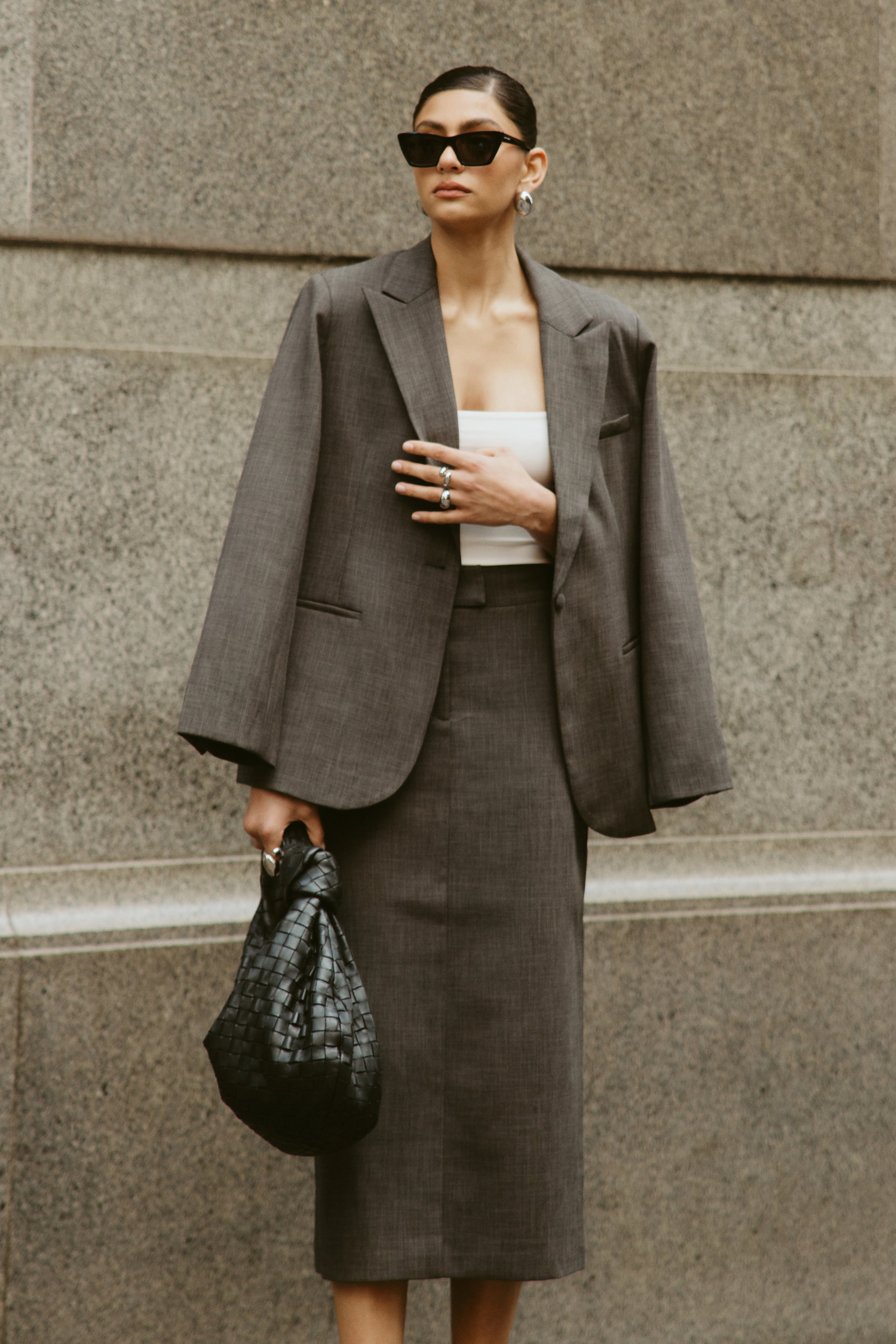 Drew Oversized Textured Blazer - Charcoal-My Chic Way.All Rights Reserved