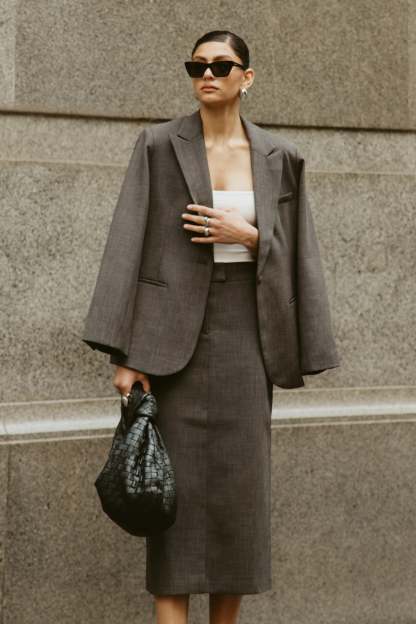 Drew Oversized Textured Blazer - Charcoal-My Chic Way.All Rights Reserved