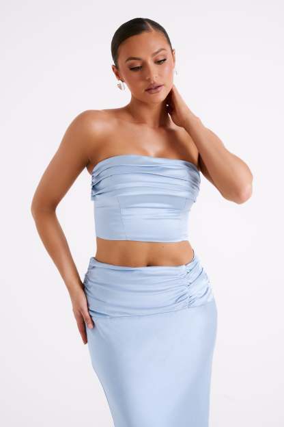 Khalani Ruched Strapless Satin Top - Ice Blue-My Chic Way.All Rights Reserved
